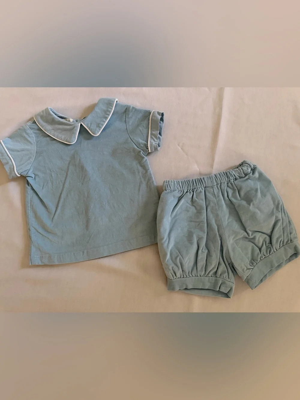 The Oaks Apparel Two-Piece Light Blue Set with Peter Pan Collar 18M